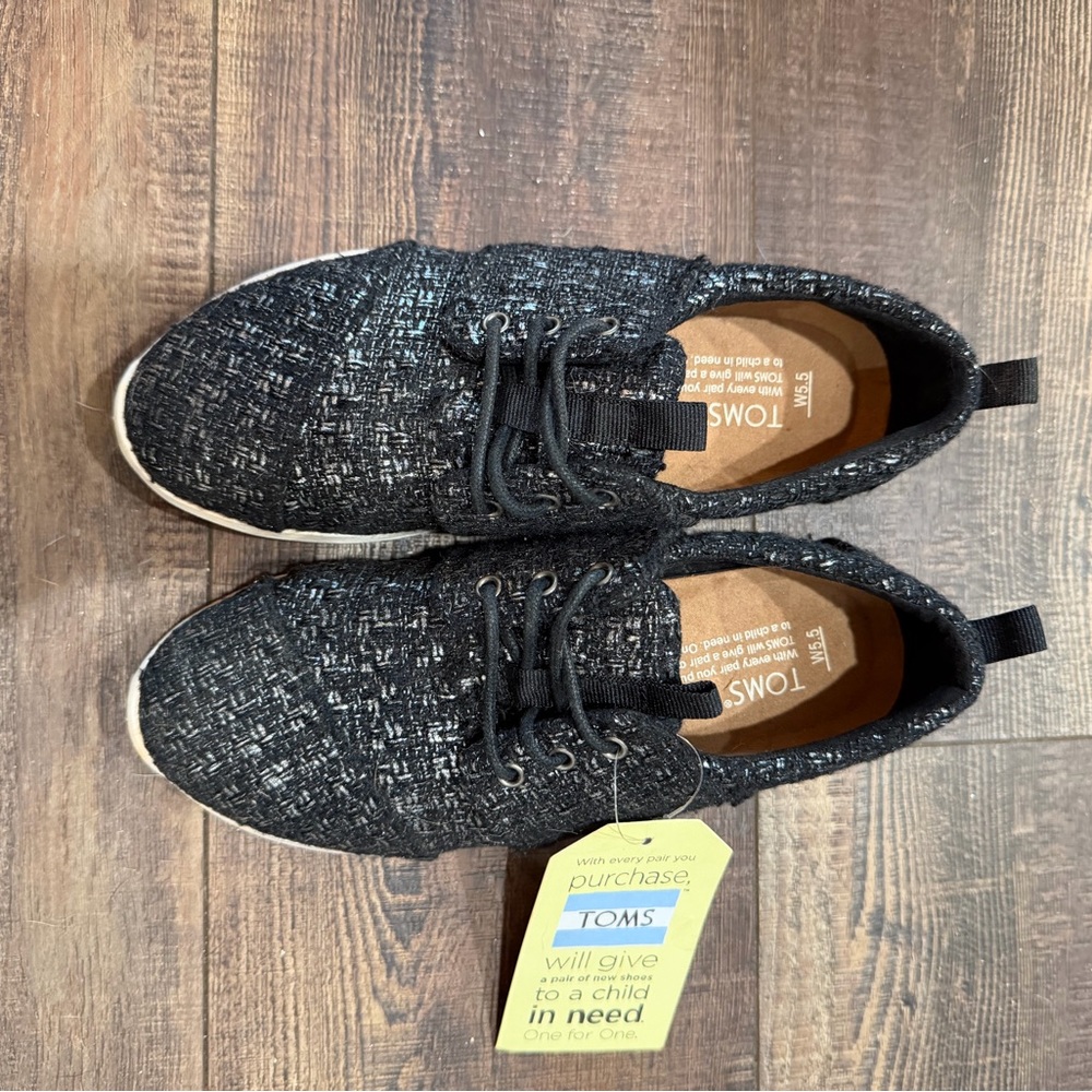 Tom’s Del Rey Black Glitter Slip On Sneakers Womens Size 5.5 NWT NWOB